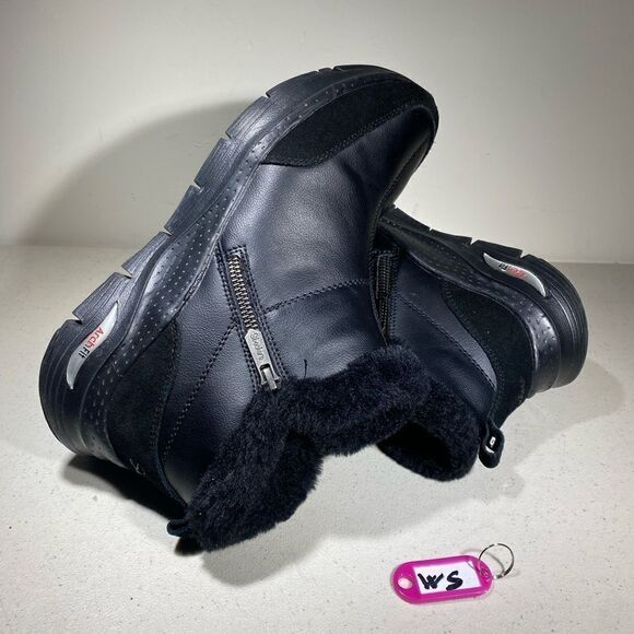 Skechers Arch Fit Casual Hour Leather Ankle Boot Zipper Women 10 M Black 167190 - Picture 1 of 7